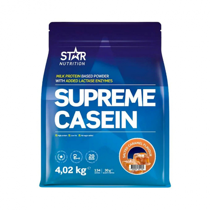 Star Nutrition Supreme Casein, 4020 g (Salted Caramel) ryhmässä Ravintolisät & Elintarvikkeet / Proteiinijauhe / Kaseiiniproteiini @ Tillskottsbolaget (STAR7679-5)