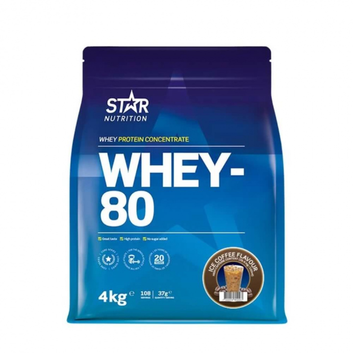 Star Nutrition Whey-80, 4 kg (Ice-Coffee) ryhmässä Ravintolisät & Elintarvikkeet / Proteiinijauhe / Heraproteiini / Whey protein @ Tillskottsbolaget (STAR8422-13)