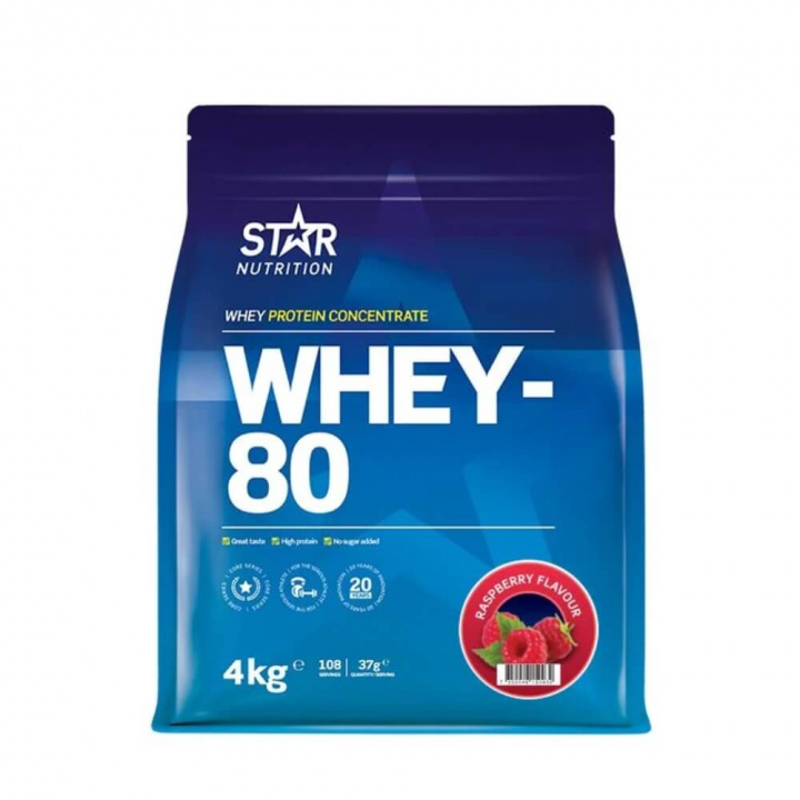 Star Nutrition Whey-80, 4 kg (Hallon) ryhmässä Ravintolisät & Elintarvikkeet / Proteiinijauhe / Heraproteiini / Whey protein @ Tillskottsbolaget (STAR8422-9)